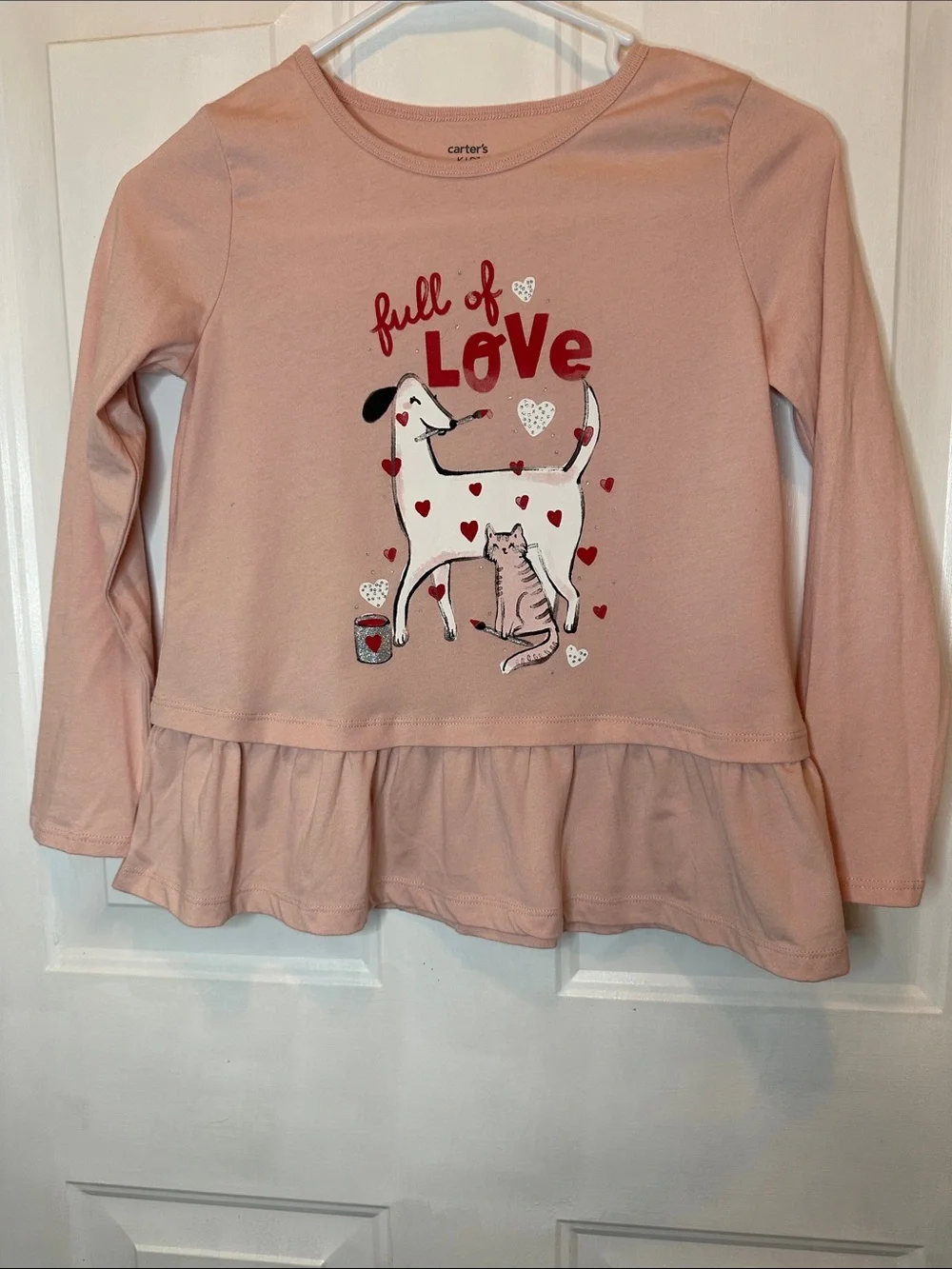 Carter's Light Pink Long-Sleeve Peplum Tee with Dog & Cat Graphic